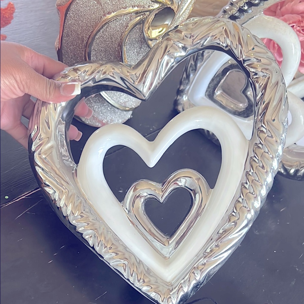 Silver and White Heart Decor